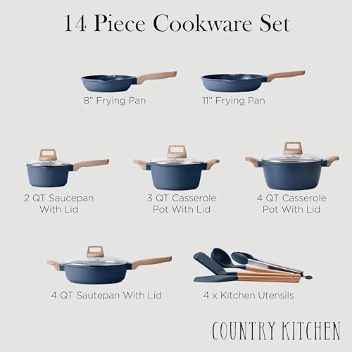 14 Pcs Nonstick Cast Aluminum Cookware Set with Utensils W28265