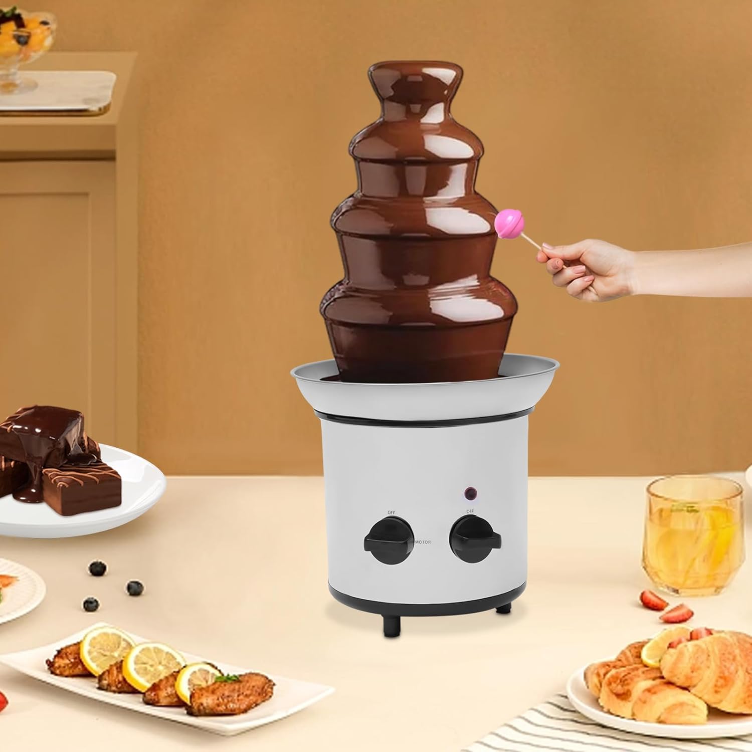 Stainless 4 Tier Electric Chocolate Fondue Fountain Machine 18.5-Inches Tall I82608