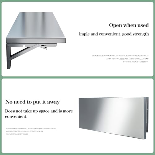 Stainless Steel Wall Mounted Folding Table with Metal Brackets, 120x40cm B2861