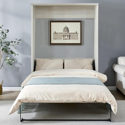Rustic White Queen Size Solid Wood Murphy Bed V95838