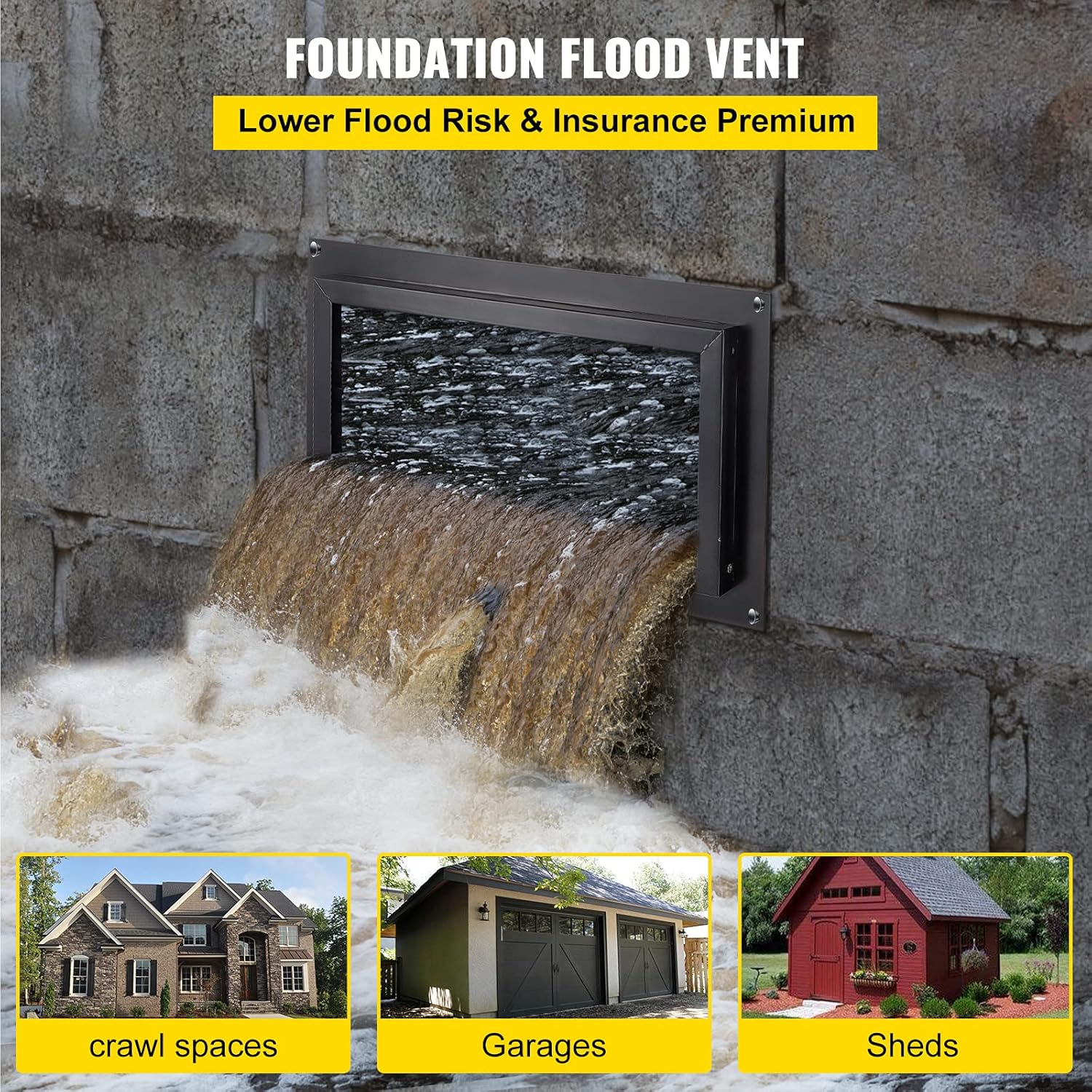 Black 8" x 16" Wall Mounted Flood Vent A118705