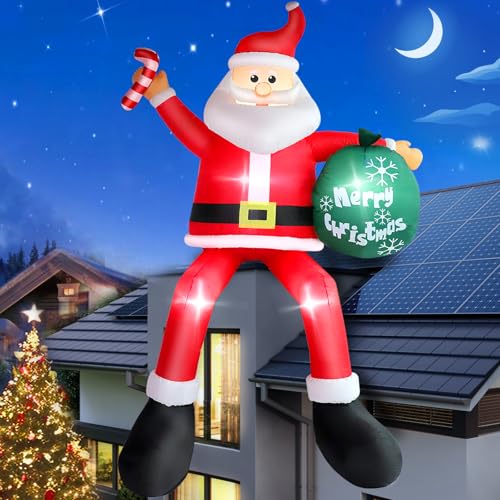 7 FT Christmas Inflatable Santa Claus with Green Gift Bag Built-in LED Lights V16053