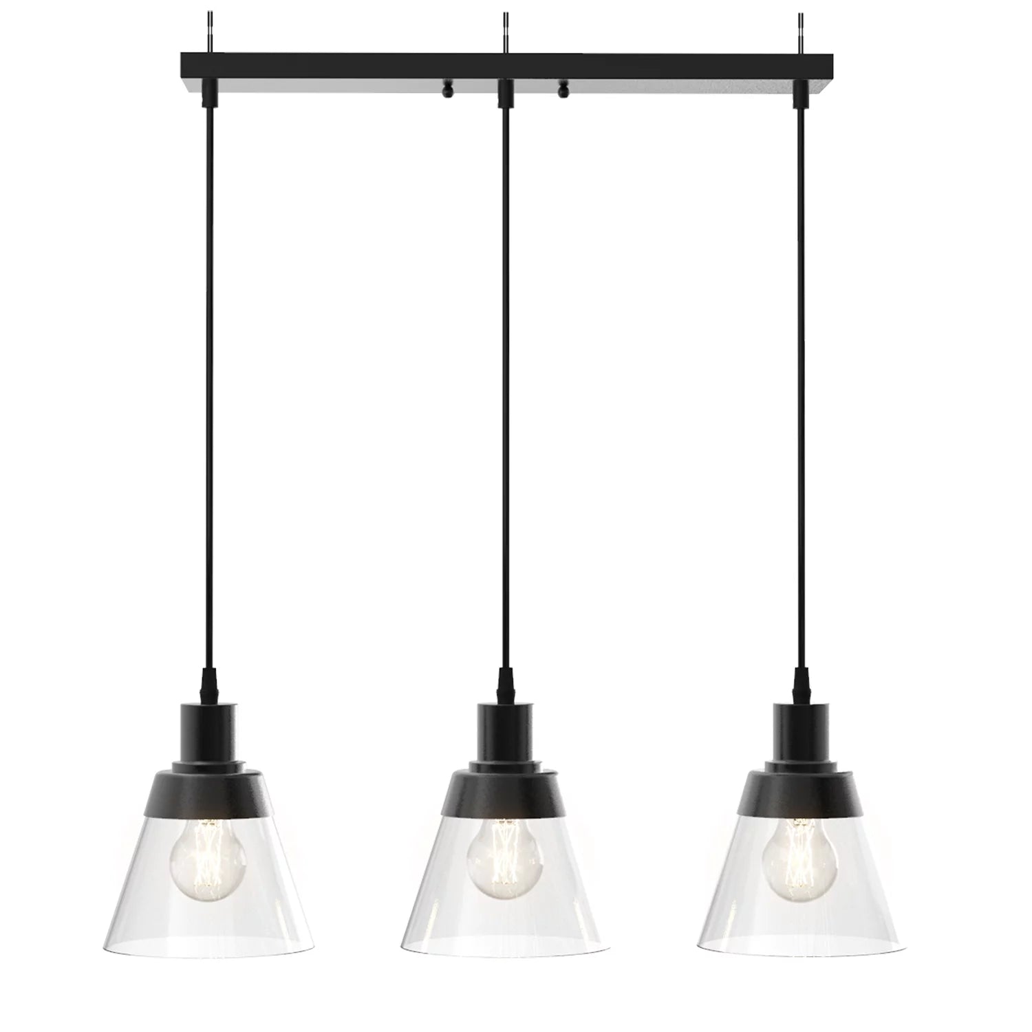 Black Finish Clear Glass 3-Light Island Pendant Light P687