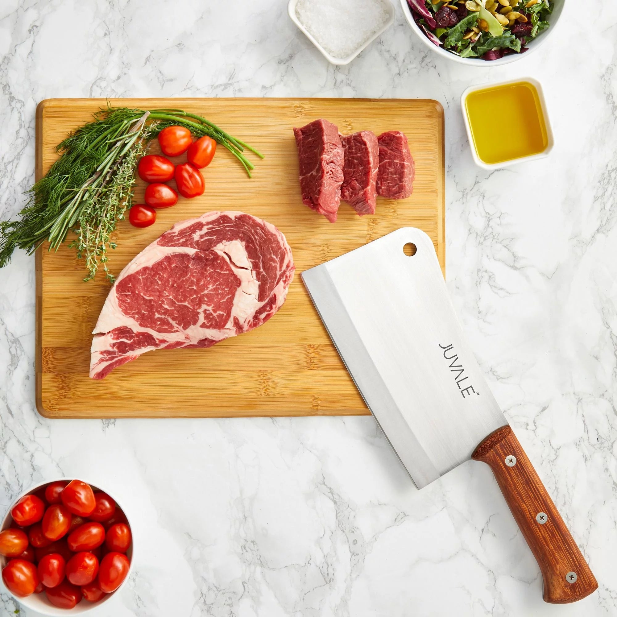 Stainless Steel Meat Cleaver Knife with Wooden Handle, 8 In E373