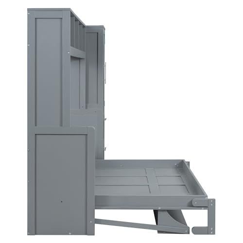 Queen Size Murphy Bed Wall Bed with Closet and Drawers Q8254