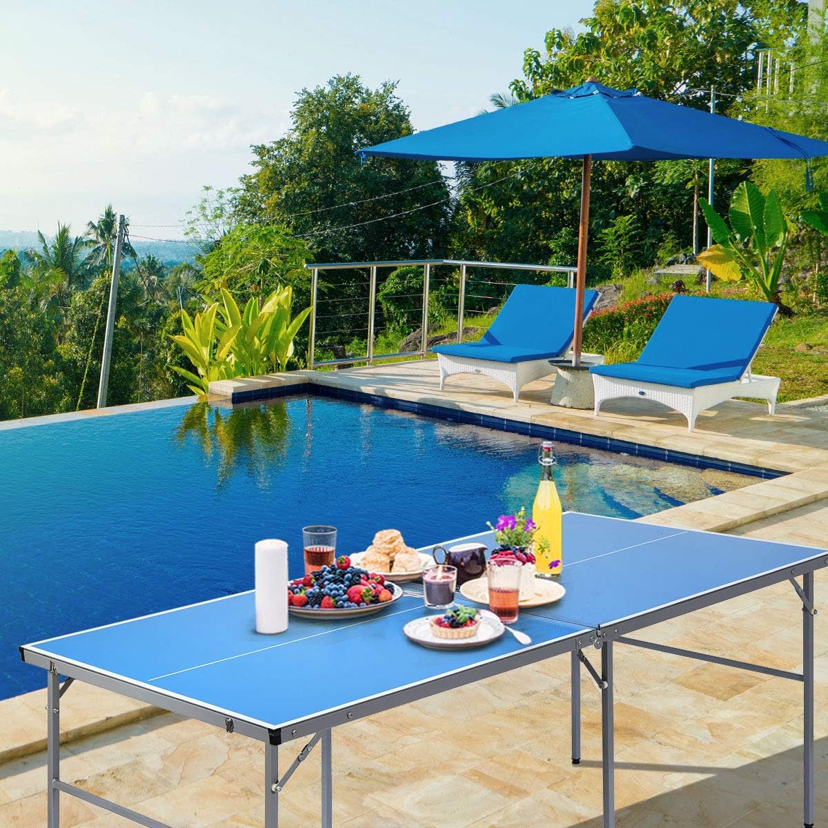 Foldable Ping Pong Table with Net, 2 Paddles and Ping Pong Balls R7910