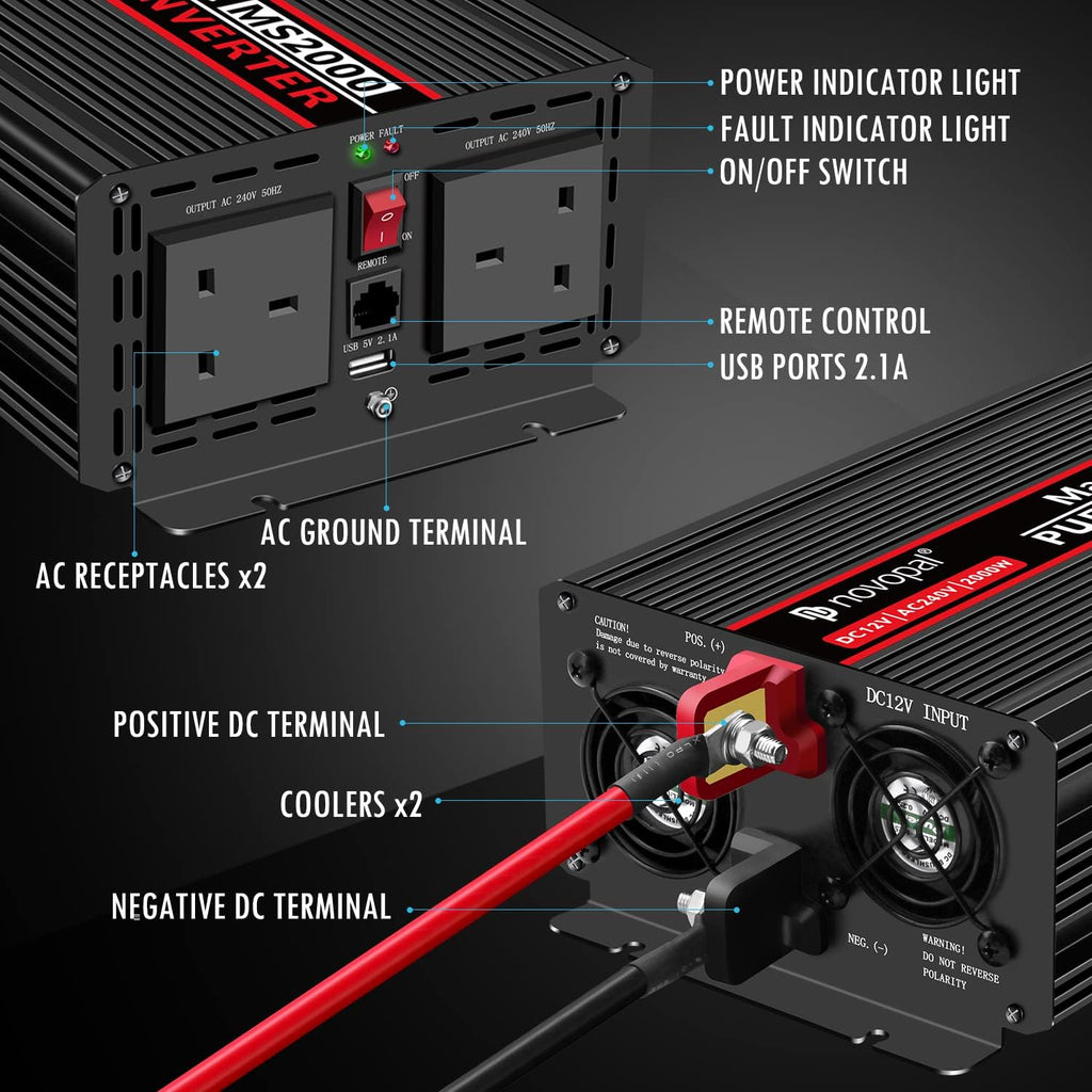 2000 Watt 24V DC to 110V AC Pure Sine Wave Power Inverter P358990