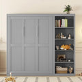 Queen Murphy Bed with Storage Bookcase Shelves, Wood Folding Grey Murphy Wall Bed Cabinet Q345567