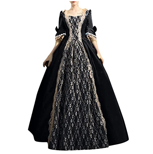 Women Renaissance Medieval Maxi Lace up Dress Vintage Half sleeve J41103