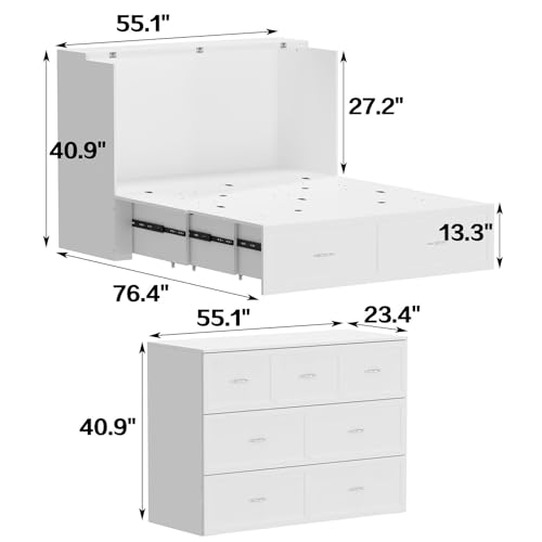 White Full Size Murphy Bed Cabinet Bed with Charging Station and Drawer O347