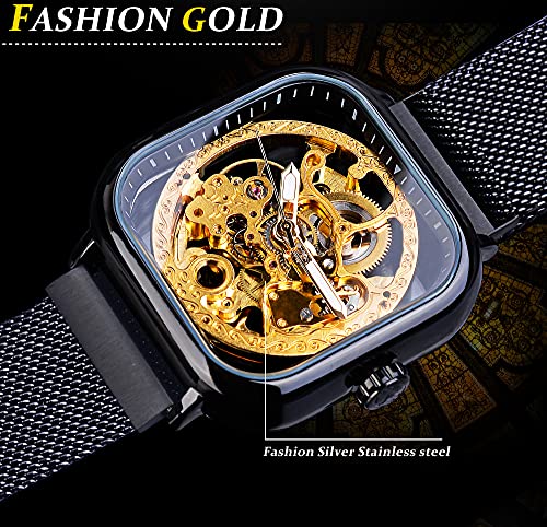 Golden Automatic Mechanical Wrist Watch with Stainless Steel Transparent Dial T519