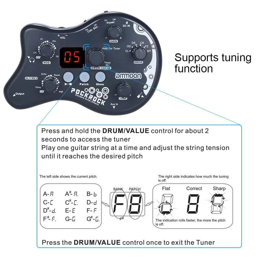Portable Guitar Multi-effects Processor Effect Pedal 15 Effect Types 40 Drum Rhythms Tuning Function Y9533