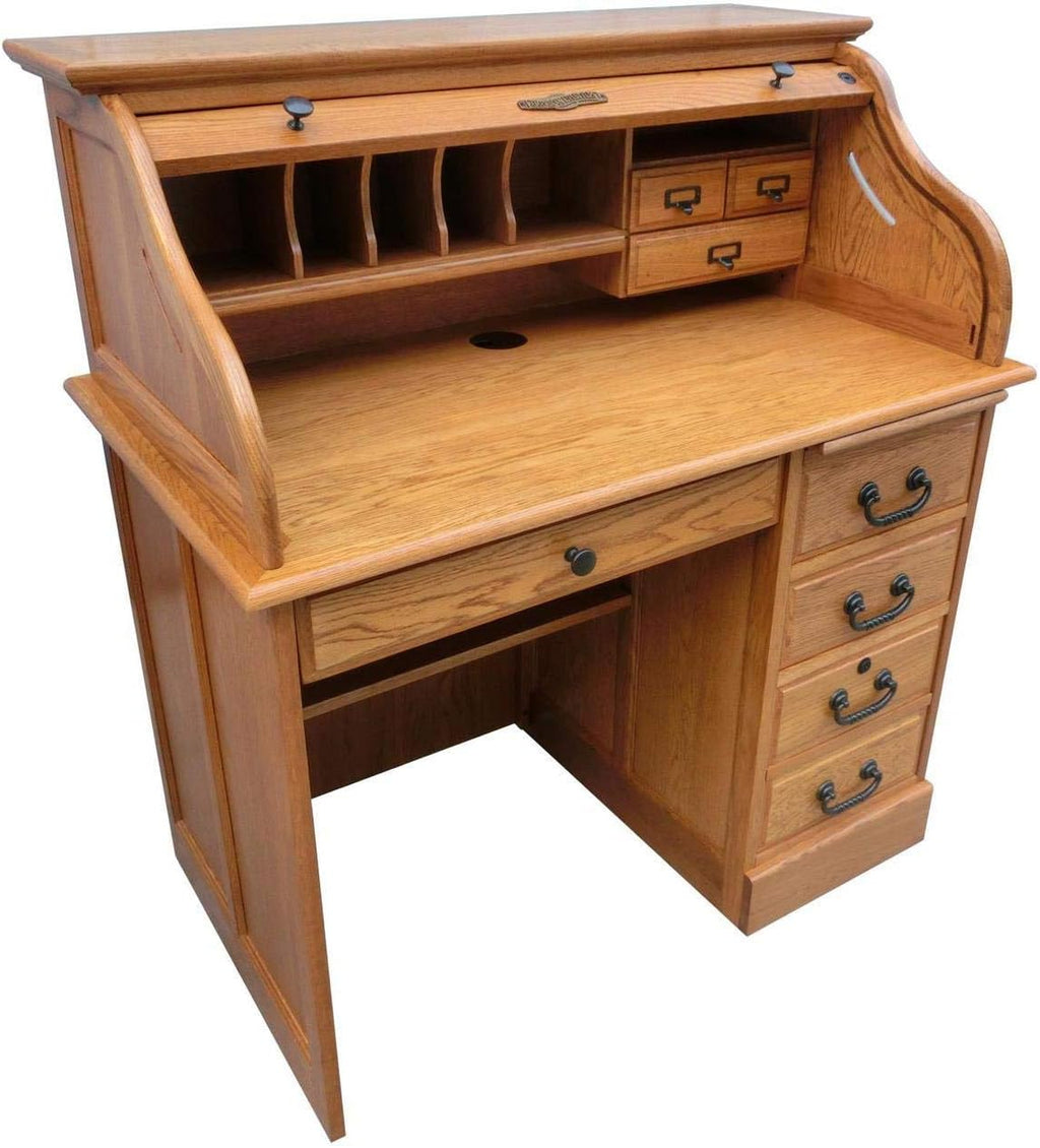 Solid Oak Wood Roll Top Desk with Locking File Drawers P11156