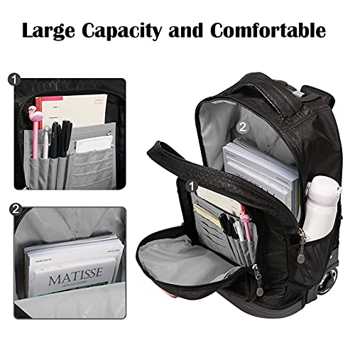 Black Wheeled Rolling Backpack Small Suitcase Carry-on Trolley Bag N6659