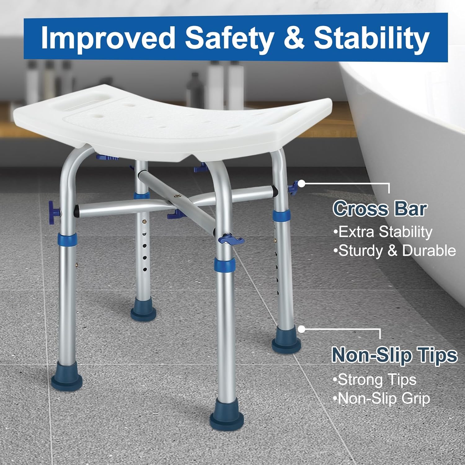 Adjustable Height Heavy Duty Shower Chair (Support 350lb) G596