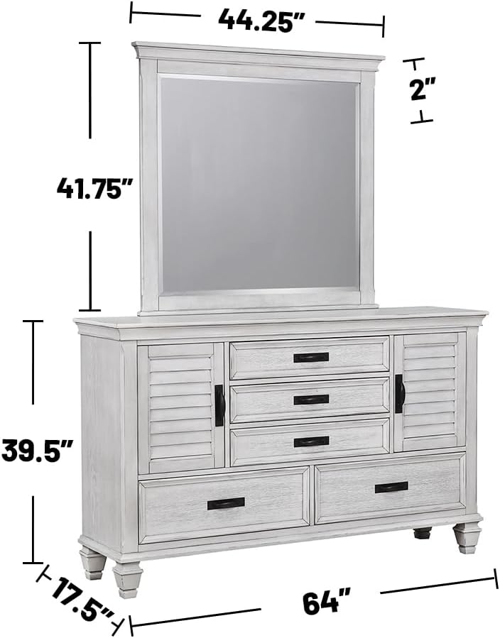 Queen Bed 4-Piece Set, Distressed White K73077