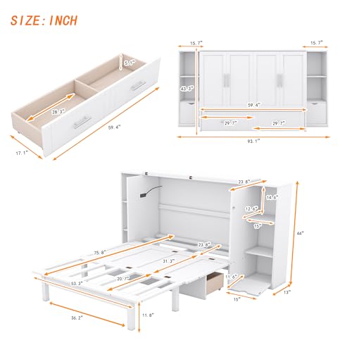Queen Size Solid Wood Murphy Wall Bed with Storage T8400