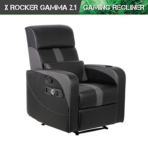 Black Recliner Gaming Chair with Bluetooth Audio System and Footrest C95784