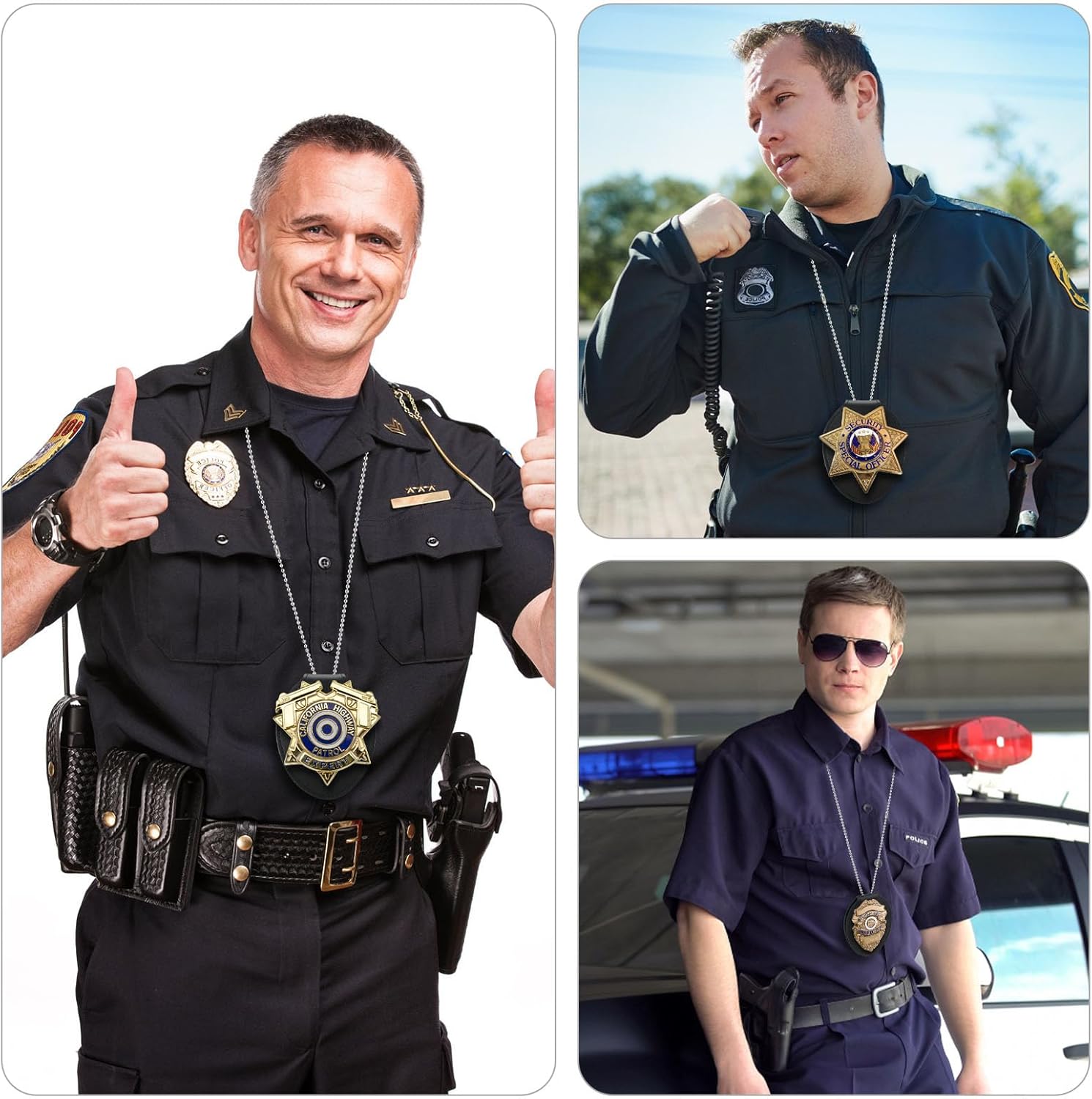 Black Cowhide Badge Holder with Belt Clip T425