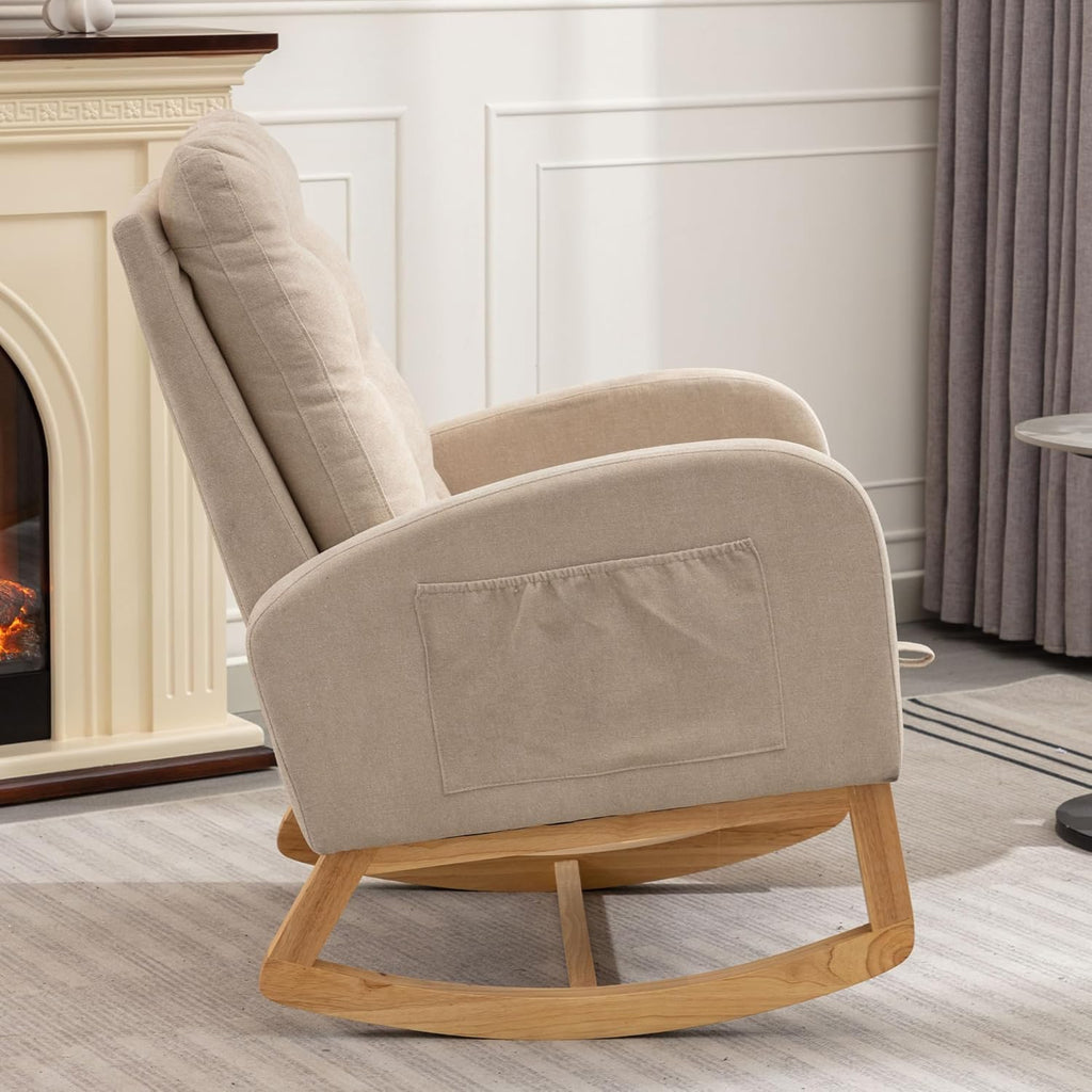 Beige Upholstered Rocking Chair Set of 1 R368