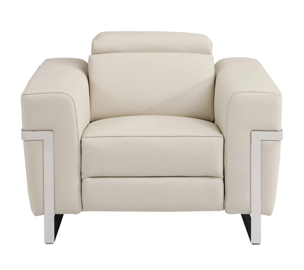 Beige Top Grain Italian Leather Power Recliner Chair O5017