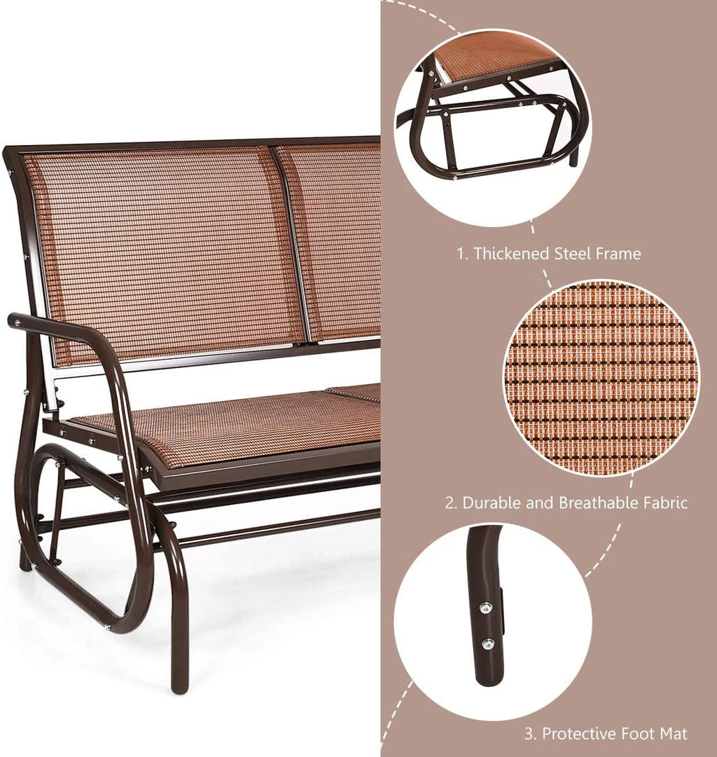 Brown Steel 48 Inch 2 Person Swing Glider Chair I324980