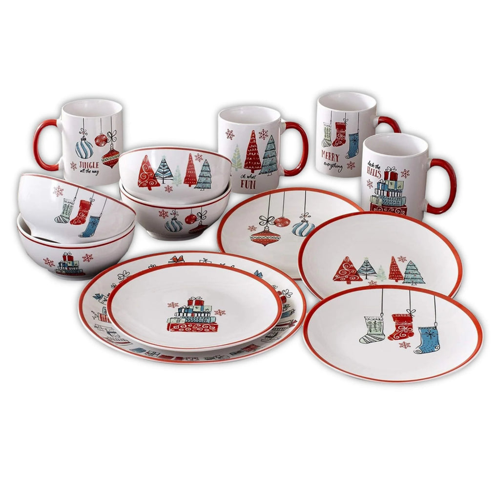 16-Piece White Porcelain Christmas Dinnerware Set R214243