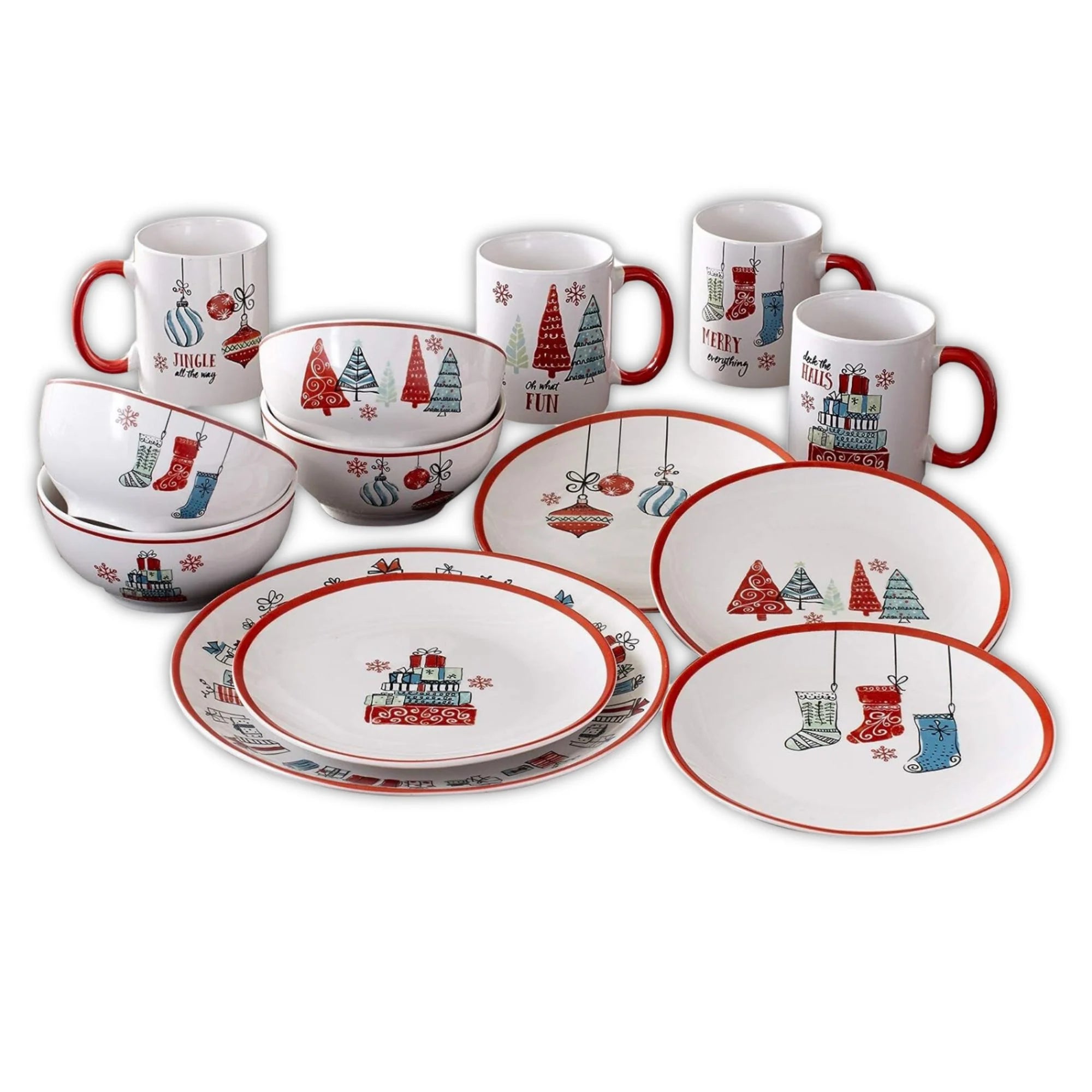 16-Piece White Porcelain Christmas Dinnerware Set R214243