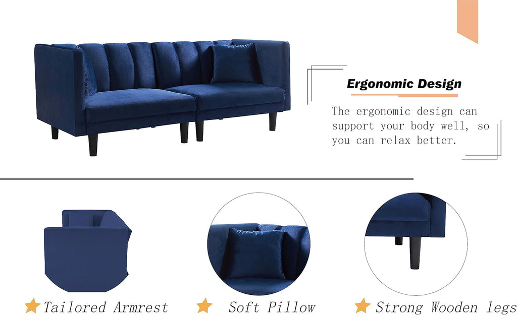 Navy Blue Velvet Tufted Futon Sofa Z75782