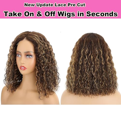 Deep Wave Curly Bob Lace Front Wig Human Hair 4x4 Lace Closure 180% Density 12in J3660