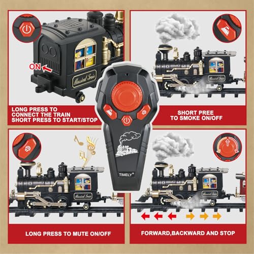 Remote Control Steam Locomotive Toy Train with Smoke, Lights, Sound & Tracks J3276