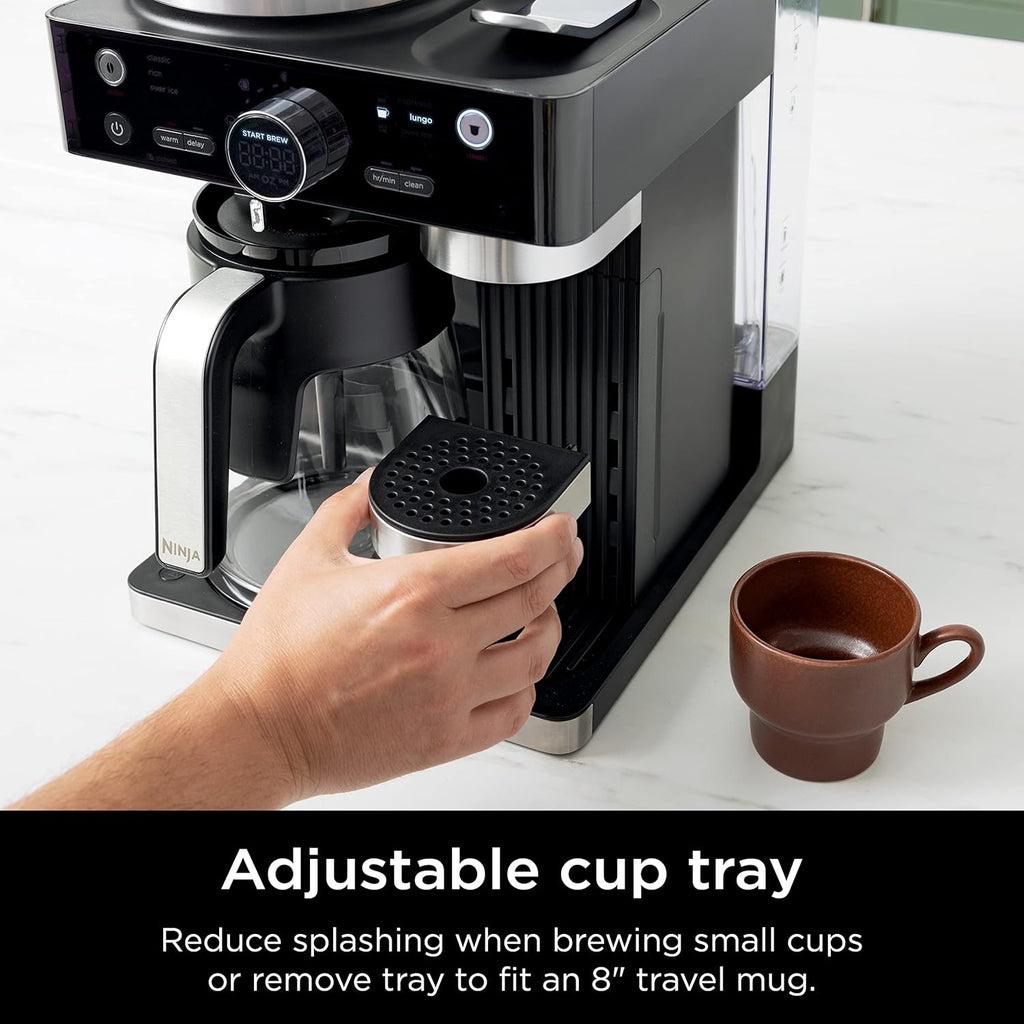 Black and Stainless Steel Espresso & Coffee System, 12-Cup Carafe, Built-in Frother D322402
