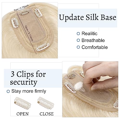Dark Blonde 18 Inch Real Human Hair Silk Base Clip In Topper Hairpieces U169854