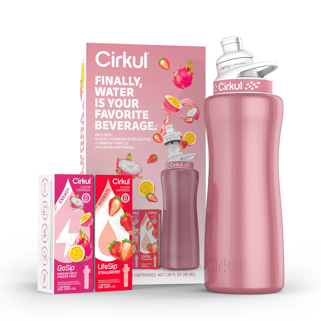32oz Rose Gold Stainless Steel Water Bottle Starter Kit with Lid and 2 Flavor Cartridges Z20781