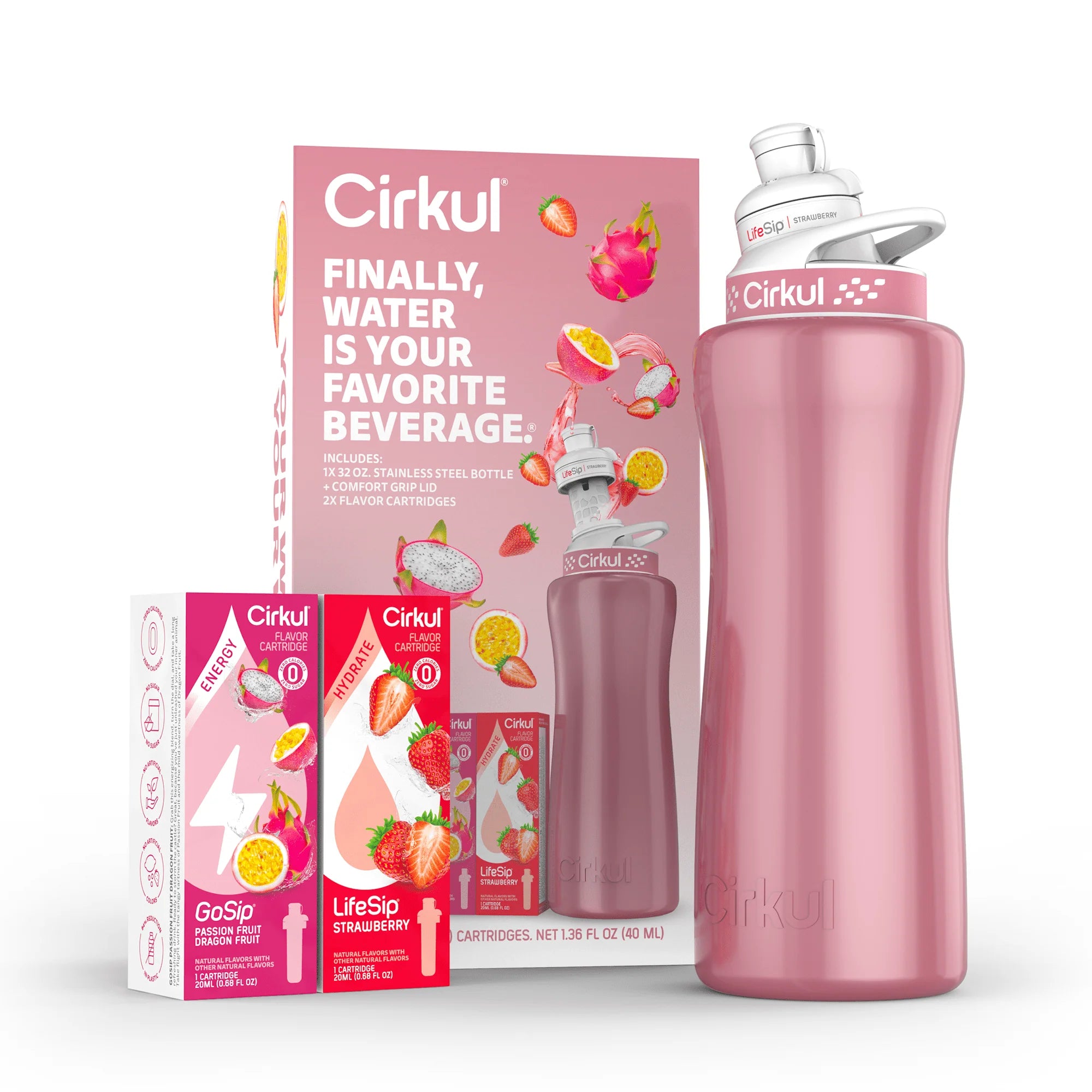 32oz Rose Gold Stainless Steel Water Bottle Starter Kit with Lid and 2 Flavor Cartridges Z20781