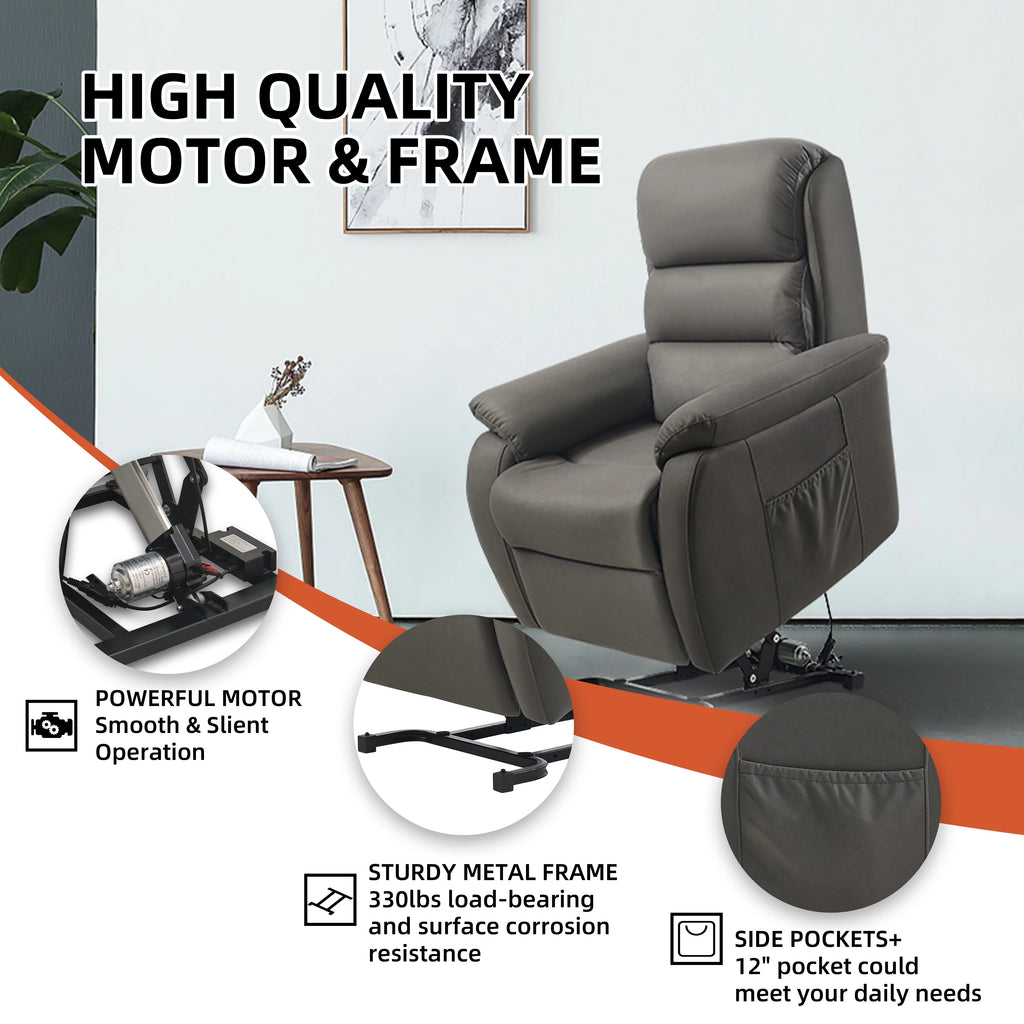 Large Power Lift Recliner with Massage and Heat, Fabric (Darkgrey) T5438