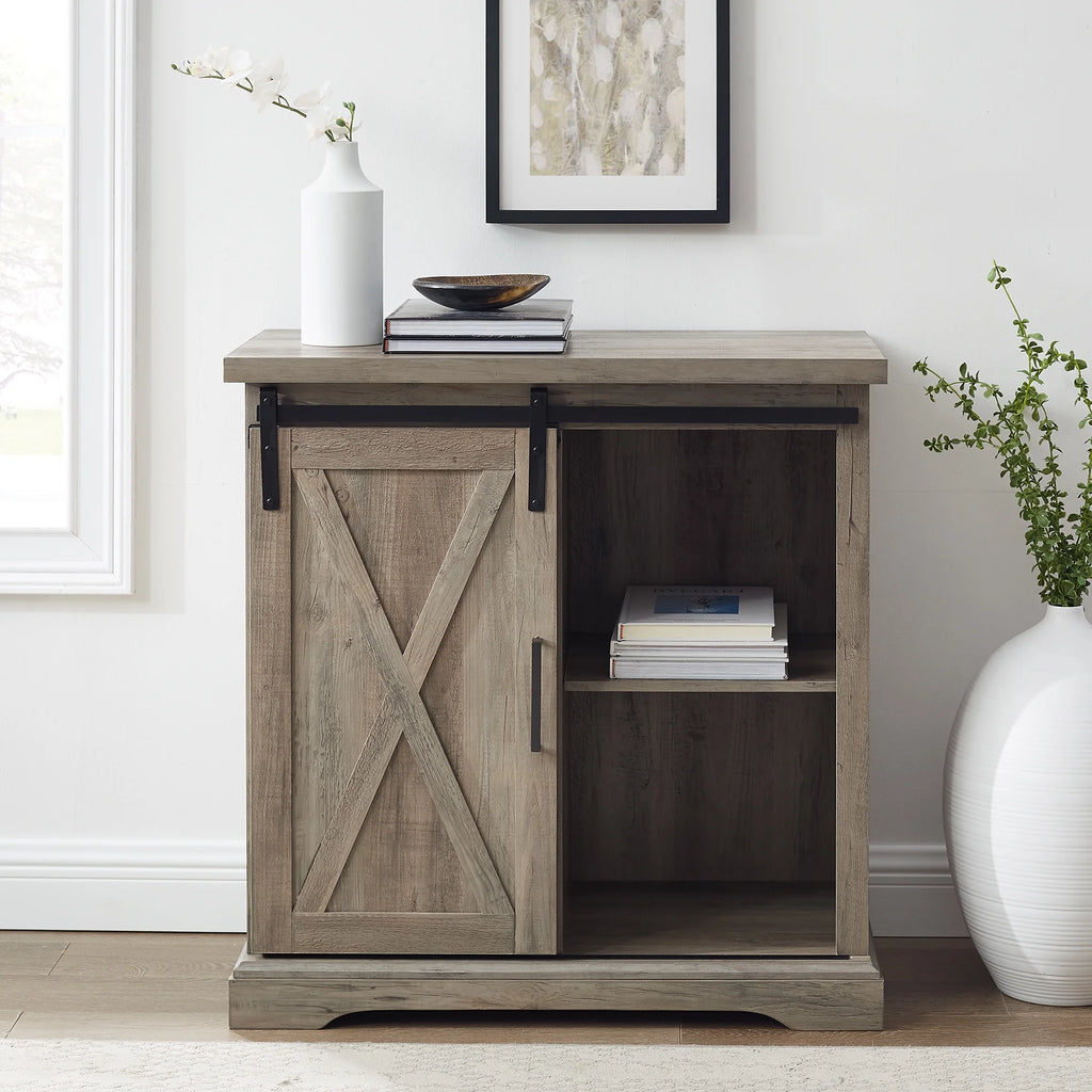 Grey Wash Sliding Barn Door Accent Cabinet D407556