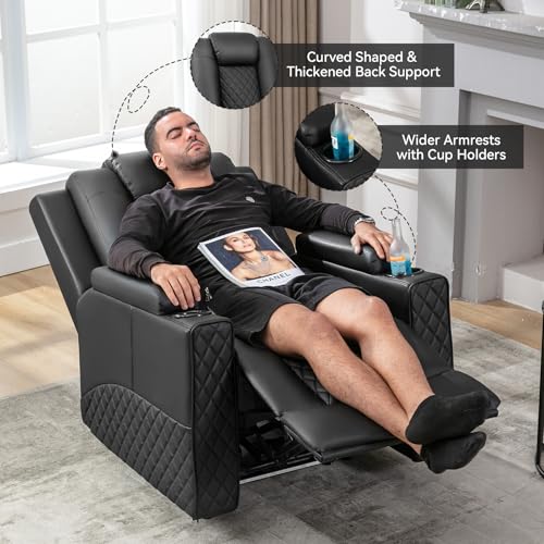 Power Recliner Chair PU Leather Electric Massage Recliner Sofa Black A8319