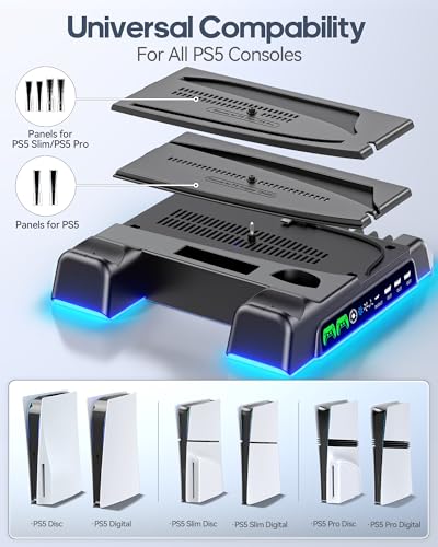 PS5 Stand and Cooling Station with LED Controller Charging Station C56847