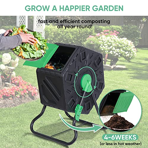 37 Gallon Dual Chamber Composter Tumbler with Steel Frame C134