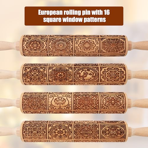 17" Wooden Rolling Pins with European Embossed Designs J885