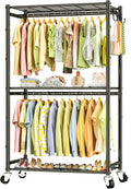 Heavy Duty Metal Rolling Clothes Rack with Double Rods & 3 Wire Shelves X99438