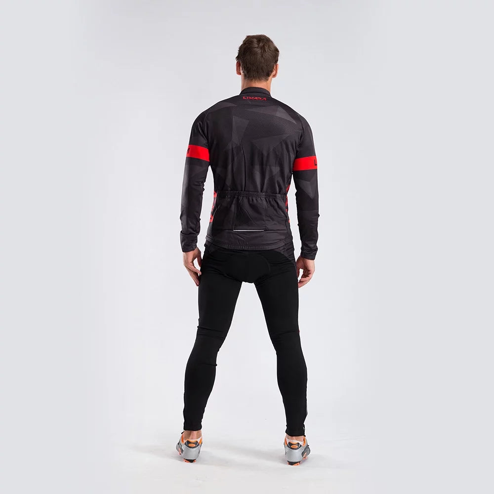 Men's Thermal Fleece Cycling Clothing Set - Long Sleeve Jacket & Windproof Padded Pants K371219