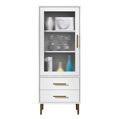 White Tall Corner Cabinet with Glass Doors and 2 Drawer R753443