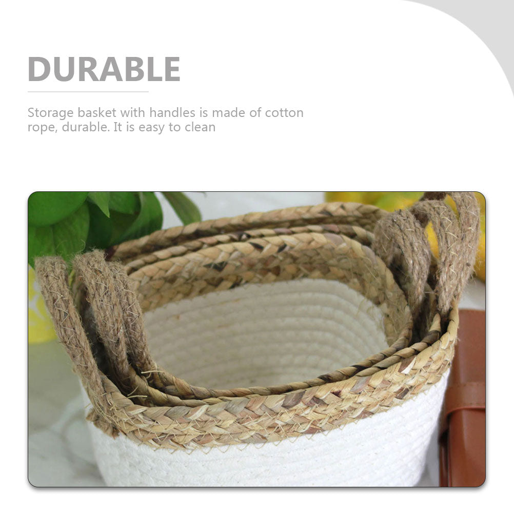Cotton Rope Woven Basket Storage Boxes with Lids V3009