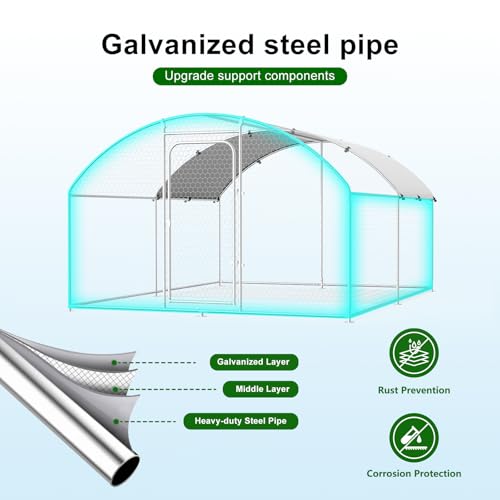 Large Metal Chicken Coop Walk-in Poultry Cage Chicken Run Pen Dog Kennel with Waterproof and Anti-Ultraviolet Cover (9.8' L x 19.7' W x 6.4' H) M711