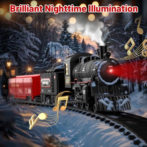 Electric Train Set with Smoke, Lights & Sound, Steam Locomotives, Cars and Tracks P3798
