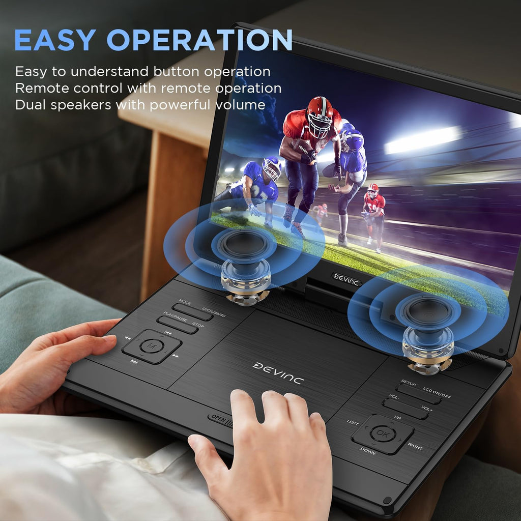 16.9" Portable DVD Player with 14.1" HD Screen, Rechargeable Battery, Dual Speakers L4970