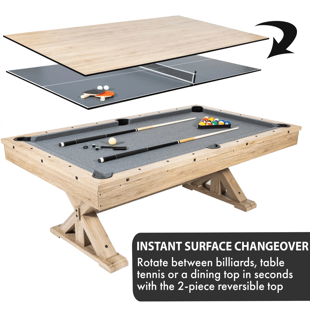 7-ft 3 in 1 Multi Game Pool Table with Dining and Table Tennis Tables B994