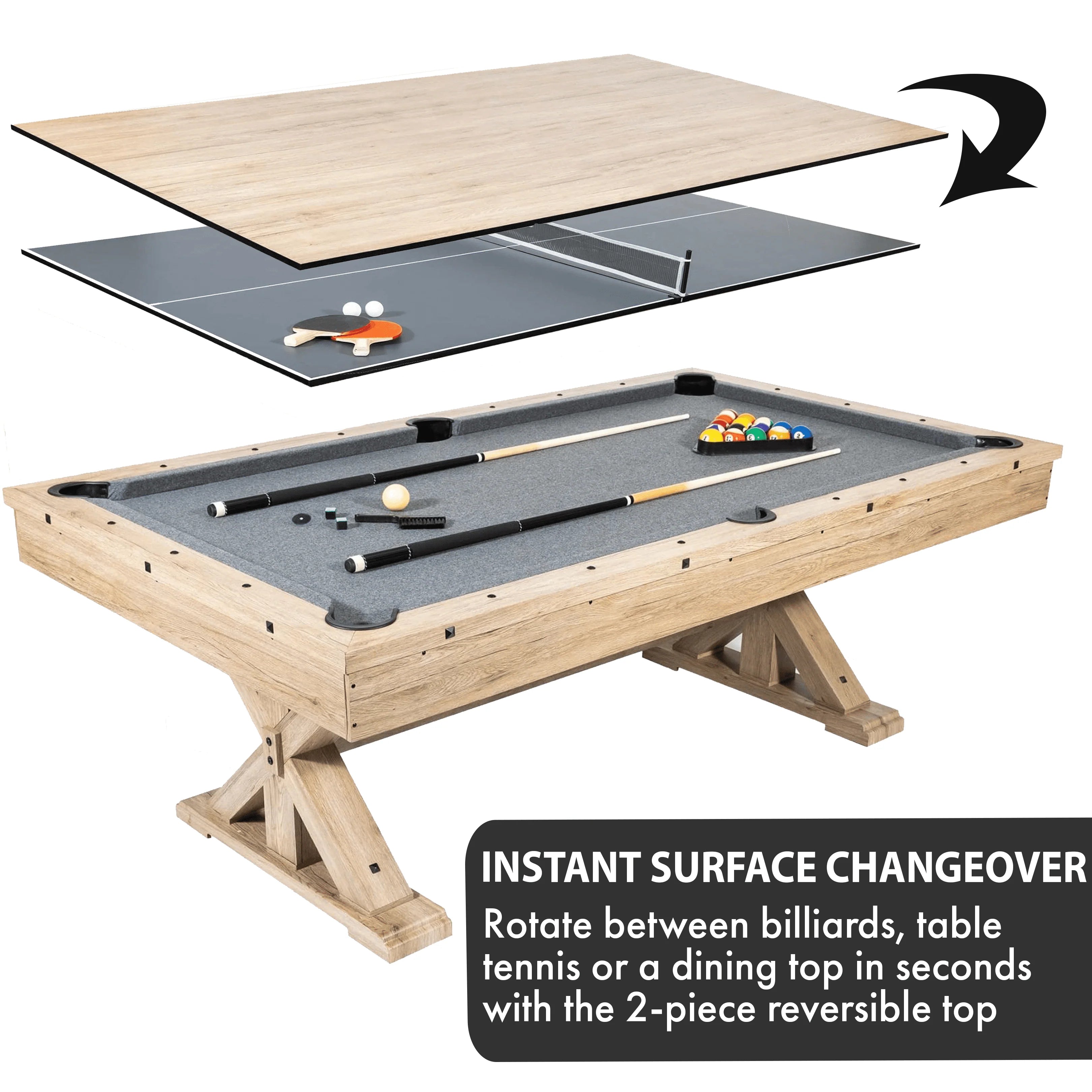 7-ft 3 in 1 Multi Game Pool Table with Dining and Table Tennis Tables B994